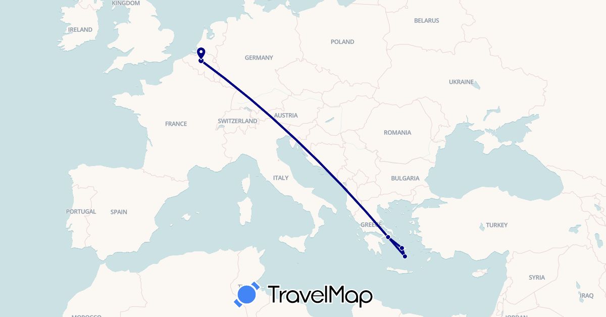 TravelMap itinerary: driving in Belgium, Greece (Europe)